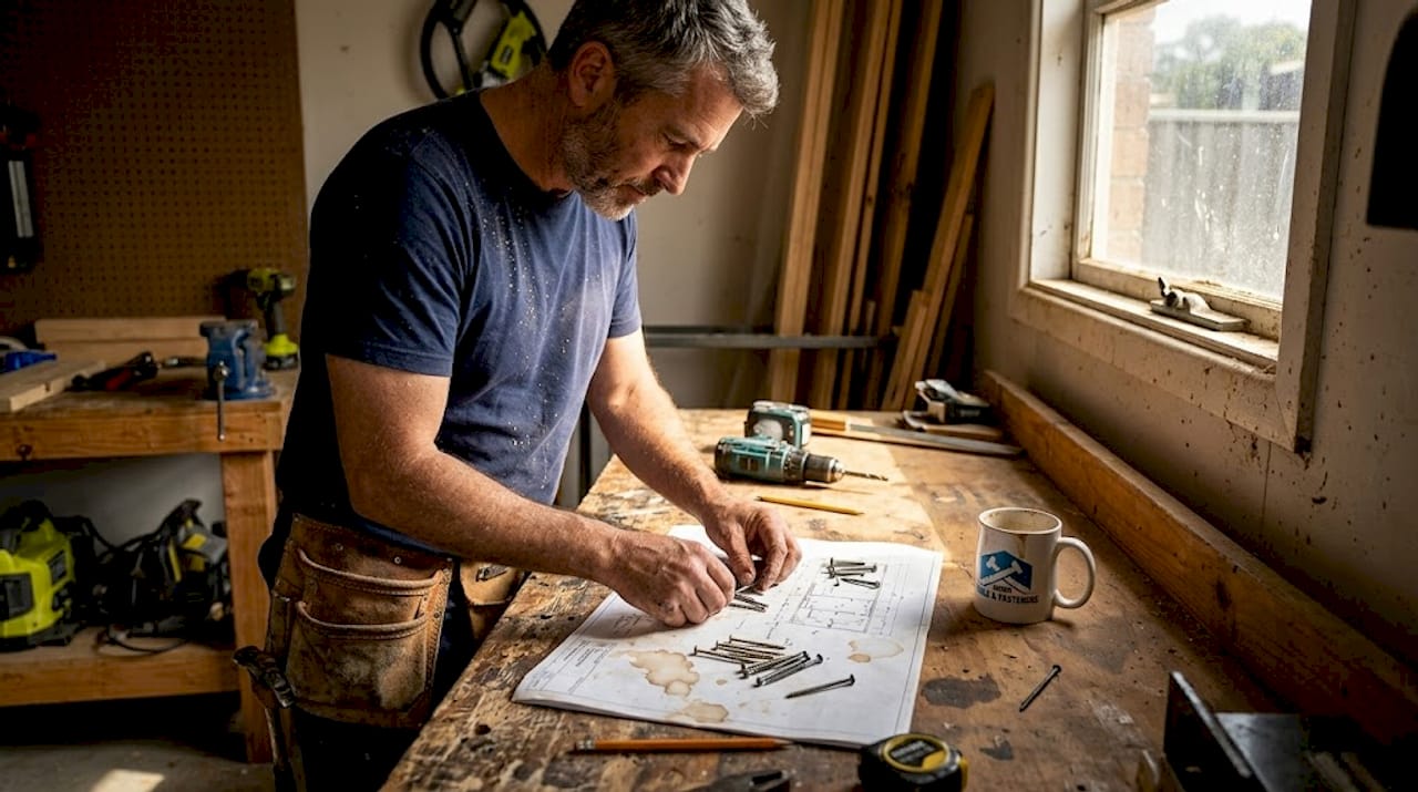 Carpenter choosing between screws and nails