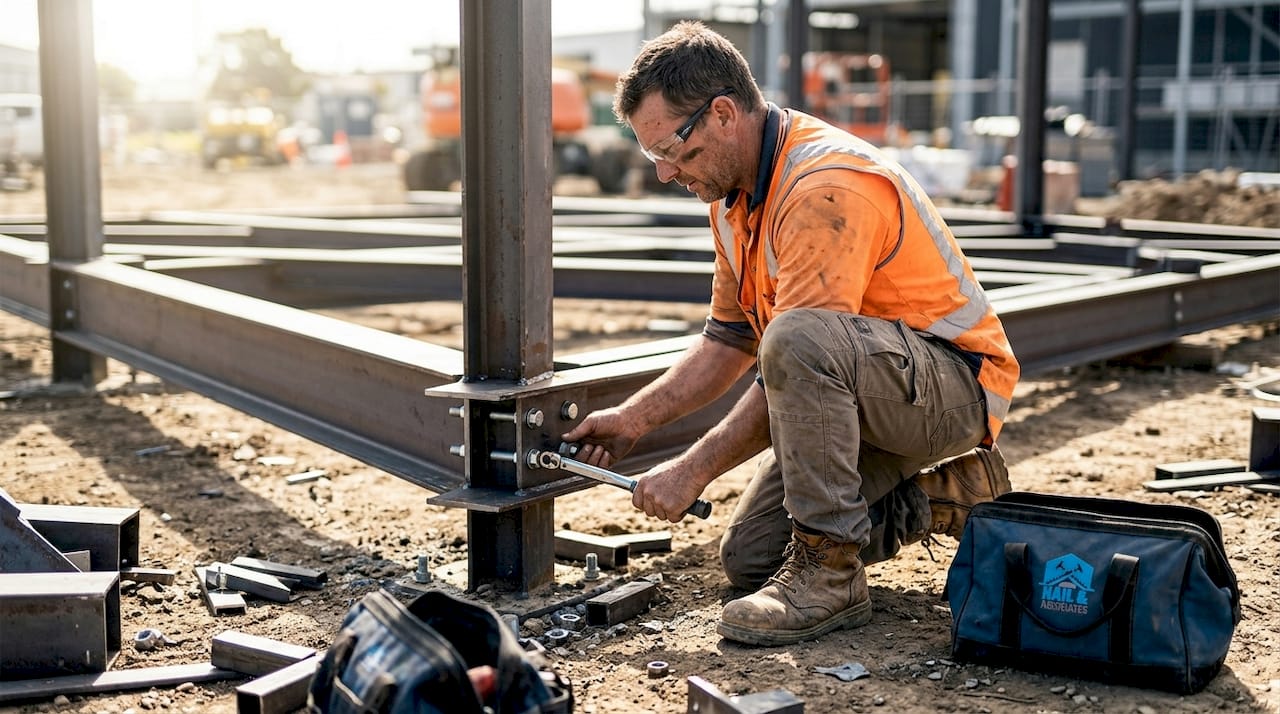 Worker tightening high tensile screw onsite