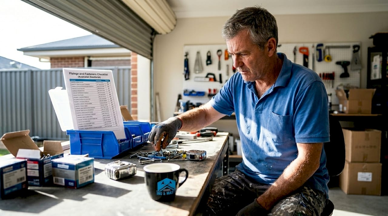 Builder reviewing screws and standards at bench