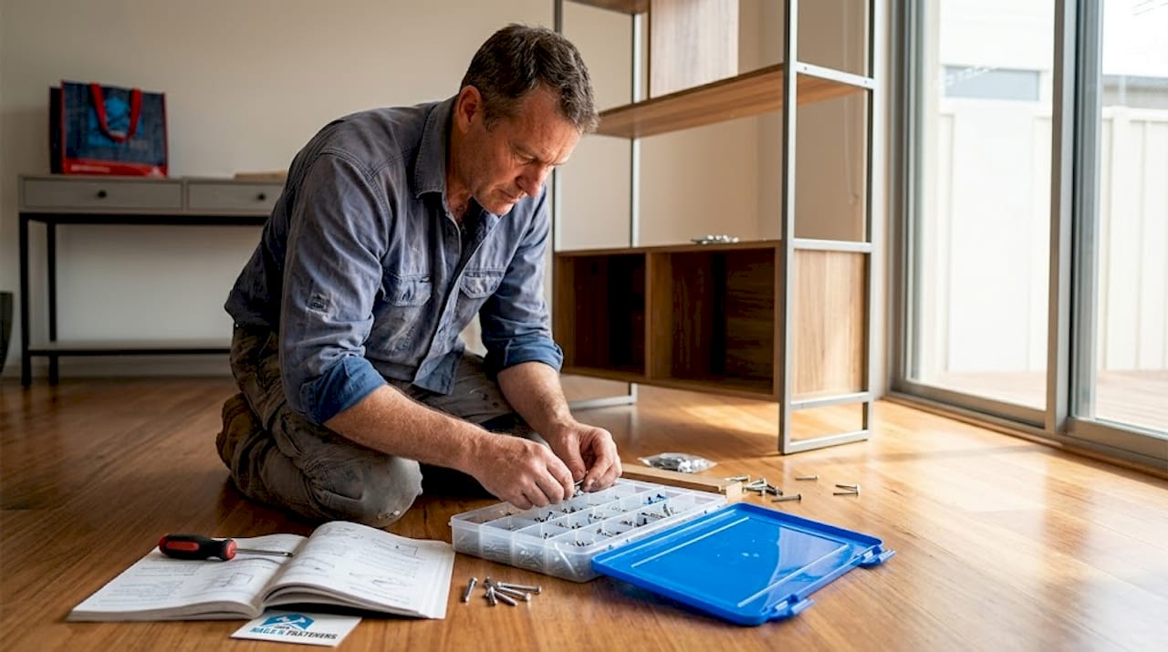 DIYer sorting fasteners for home project