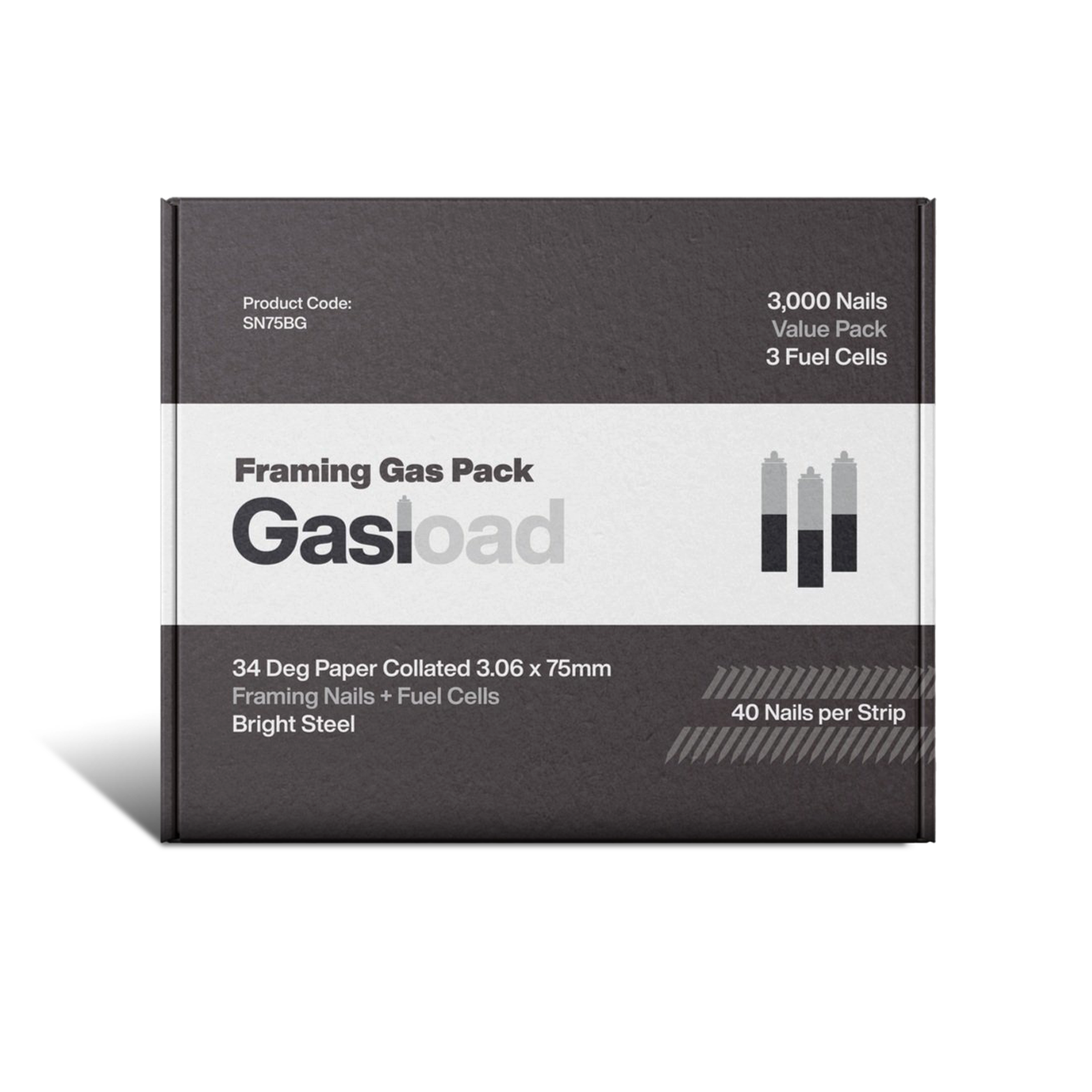 Gasload 75mm D Head Strip Nails with Fuel Cell – Value Pack (3000 Nails + 3 Fuel Cells)